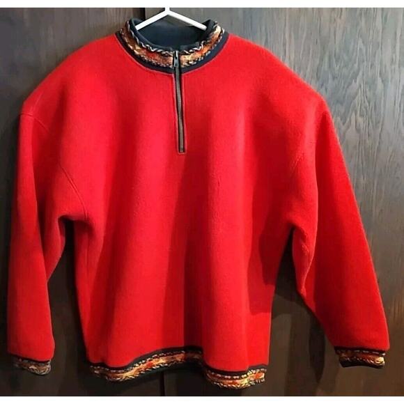 Tundra Sport Mens Large Red 1/4 Zip Fleece Jacket Pullover Fair Isle Canada - Picture 1 of 10